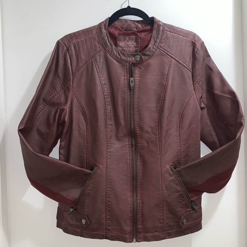 Women's Maroon Faux Leather Jacket